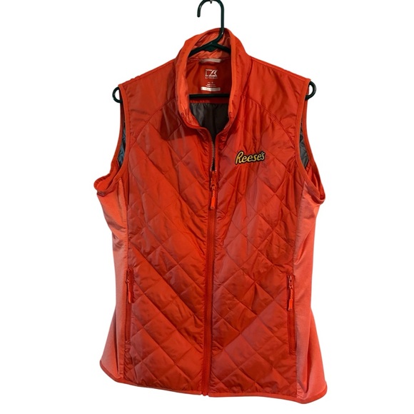 Cutter & Buck Reese’s Peanut Butter Cups Vest L Quilted Orange CB WeatherTec - Picture 1 of 12